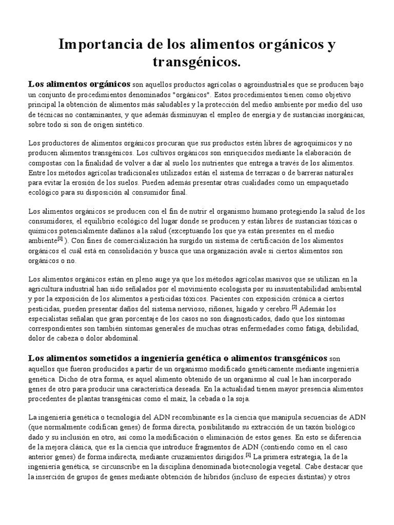 Alimentos organicos y transgenicos